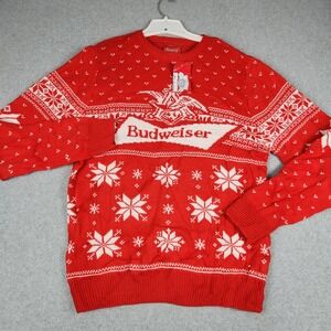 Budweiser Ugly Christmas Sweater Mens Large Red Knit Fair Isle Snowflake Holiday
